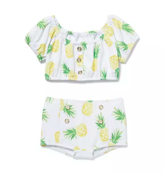 Pineapple Puff Sleeve 2-Piece Swimsuit
