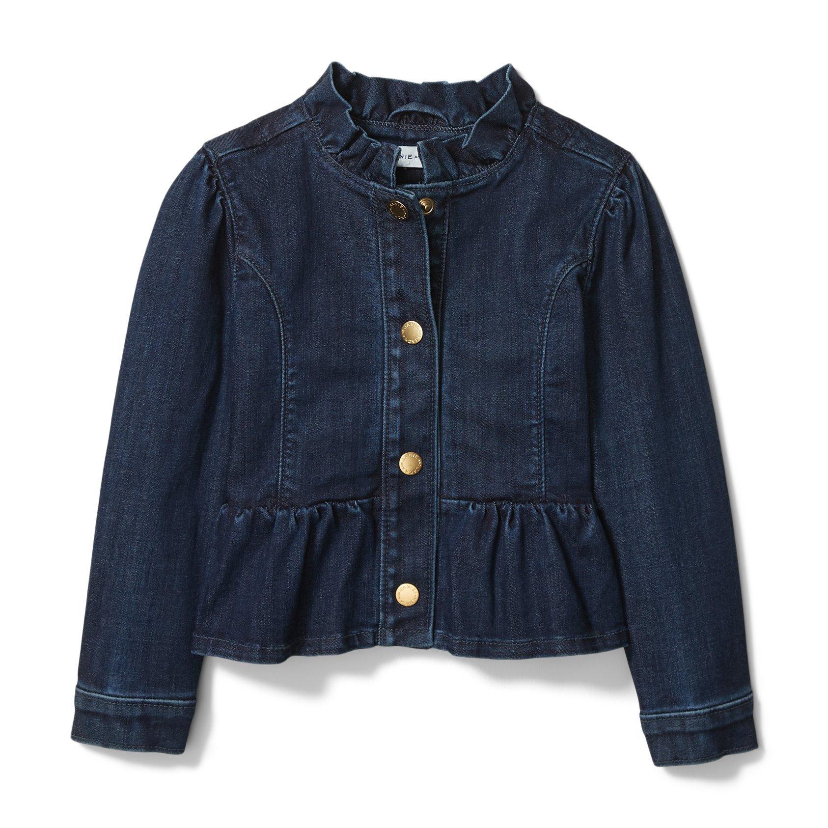 Baby 0-12m Ruffle Denim Trucker Jacket - Dark Wash