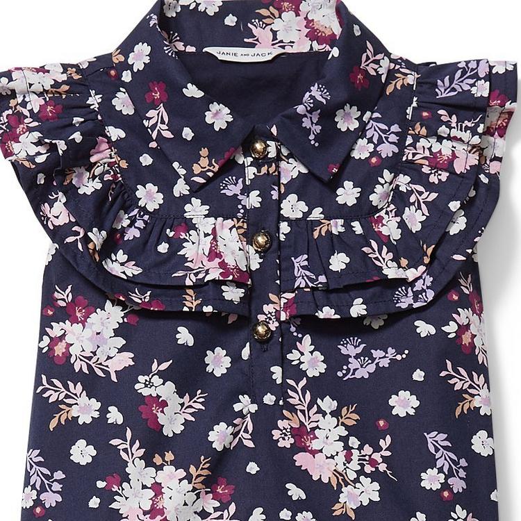 NWT Janie & Jack 4 5 6 7 Enchanted Valley NAVY FLORAL SATEEN DRESS Cotton Border 