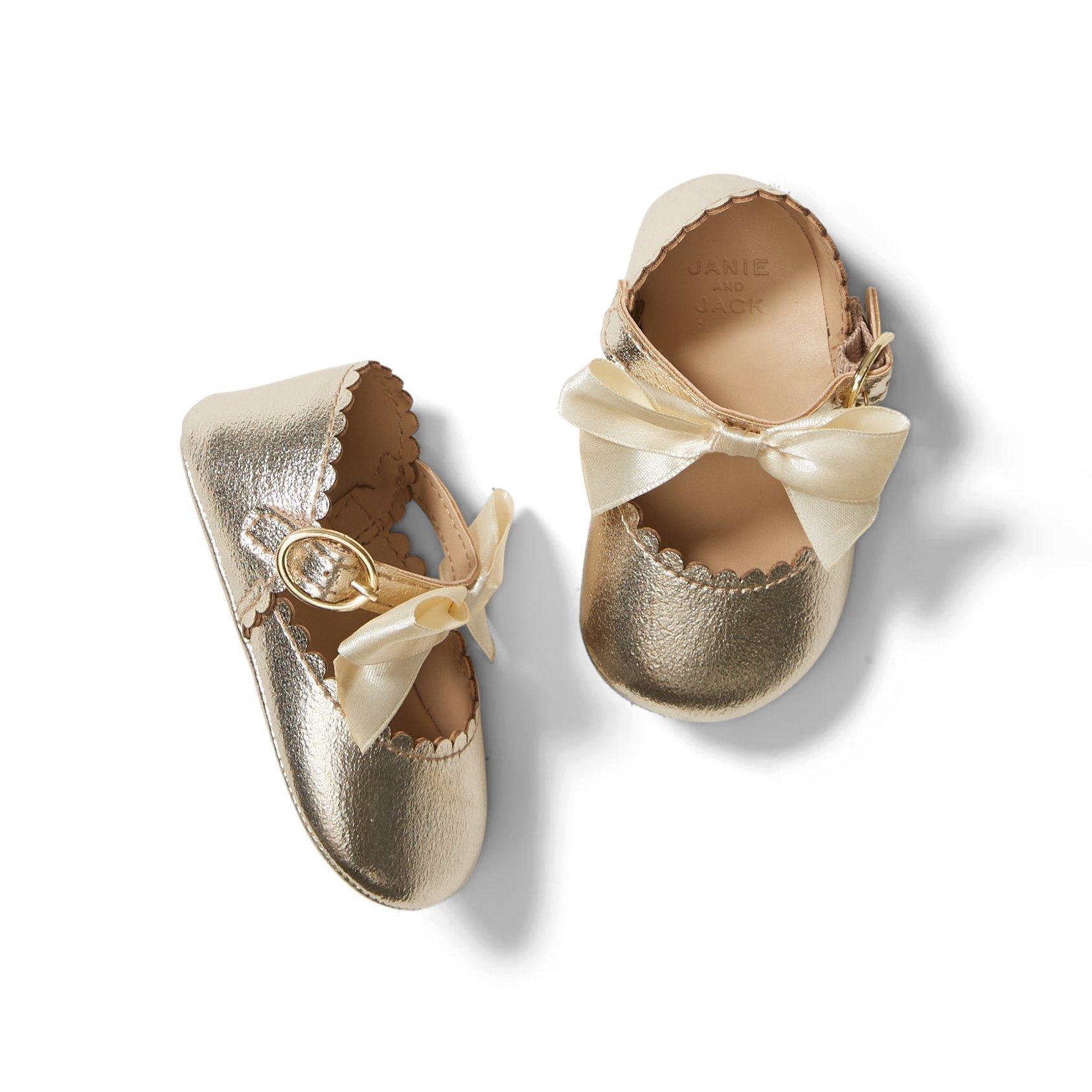 Newborn Gold Baby Metallic Bow Crib Shoe by Janie and Jack