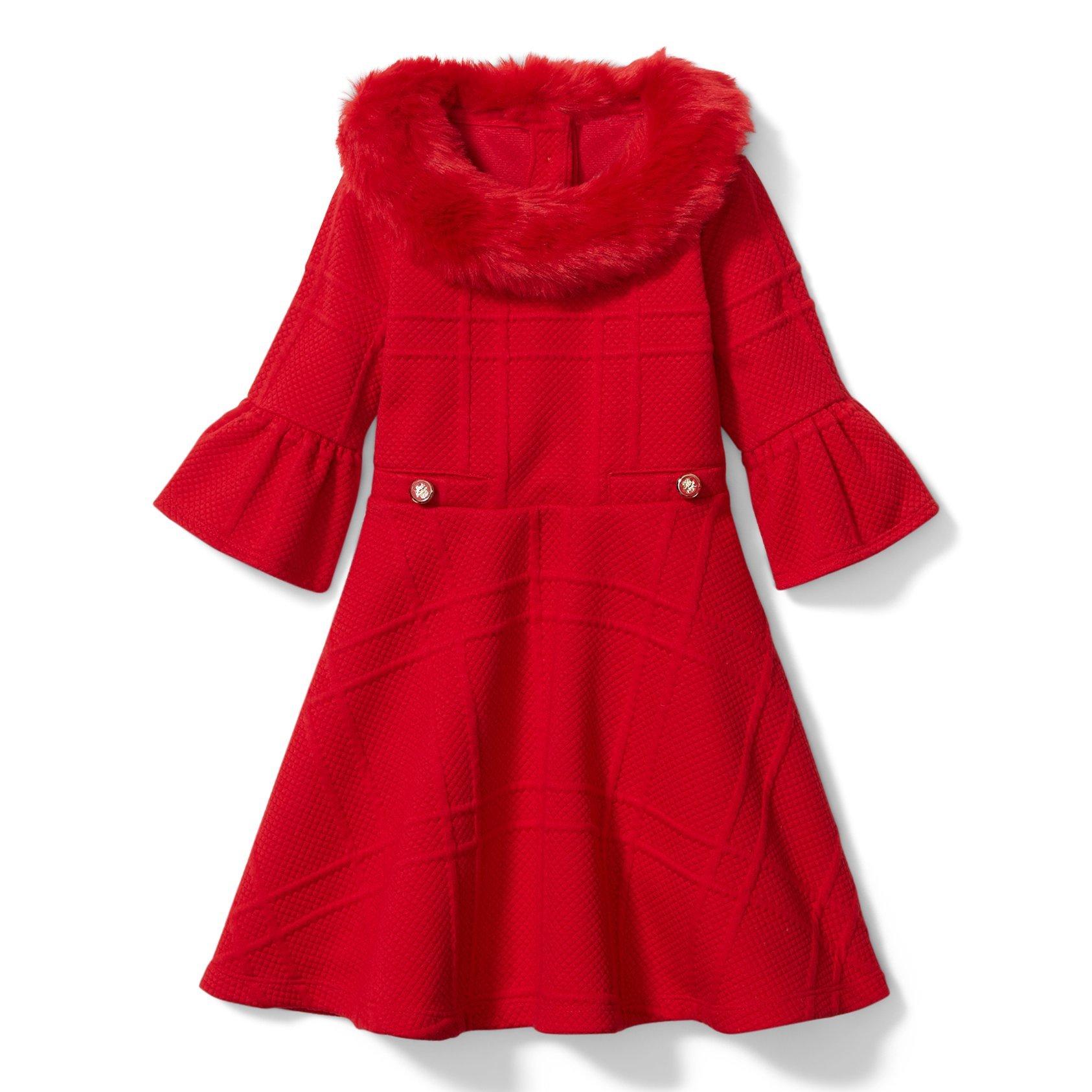 Faux Fur Collar Jacquard Dress image number 0