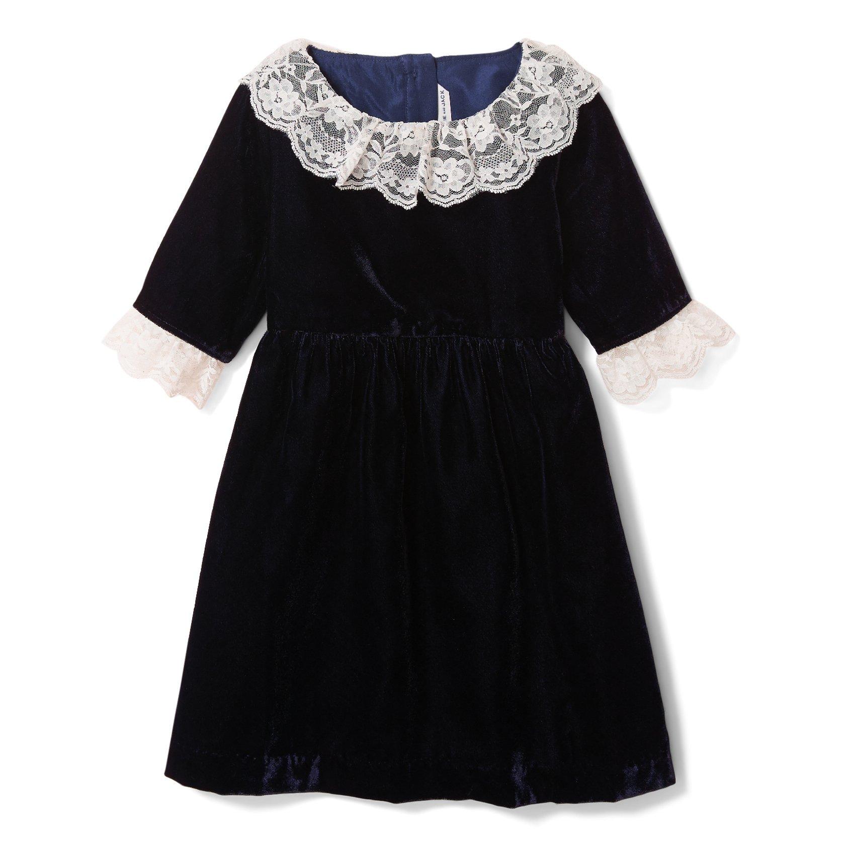 Girls Contrast Lace Trim Velvet Dress – Amy's Cart