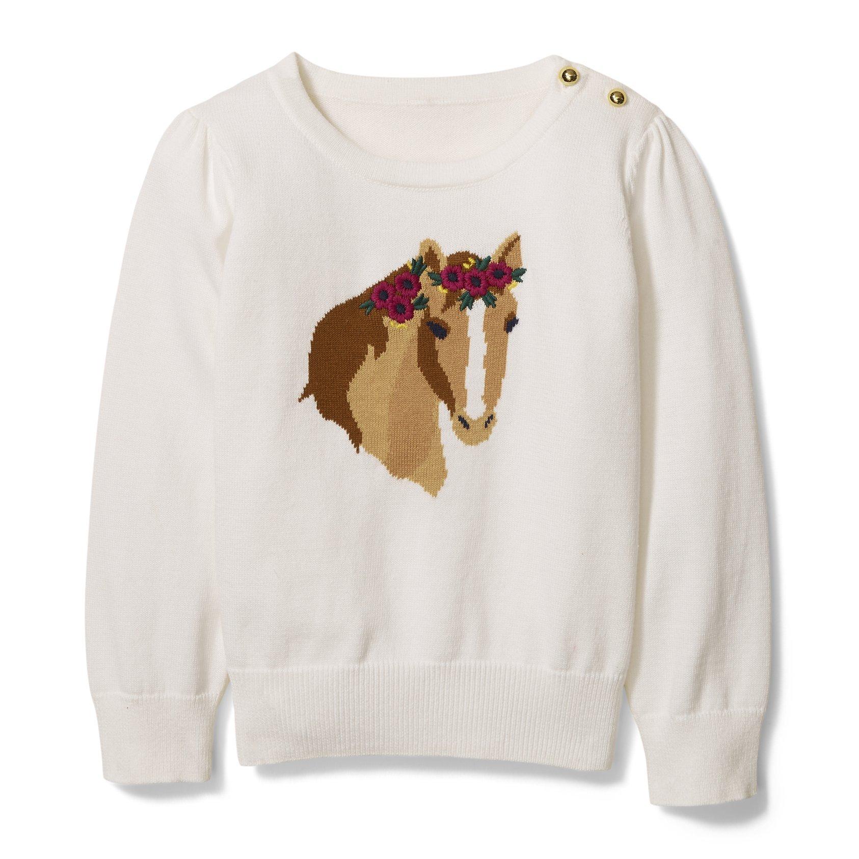 Girl Jet Ivory Horse Sweater by Janie and Jack