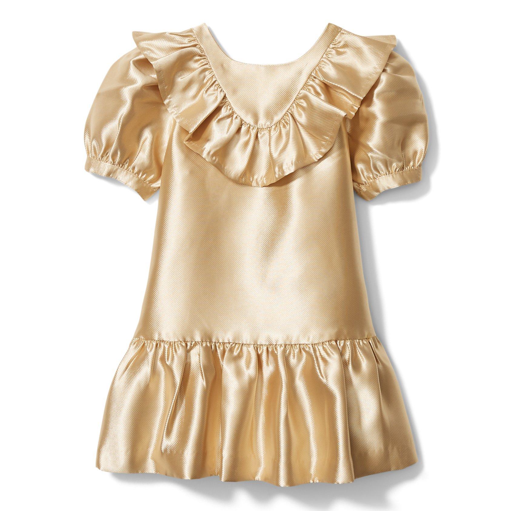 puff sleeve gold dress