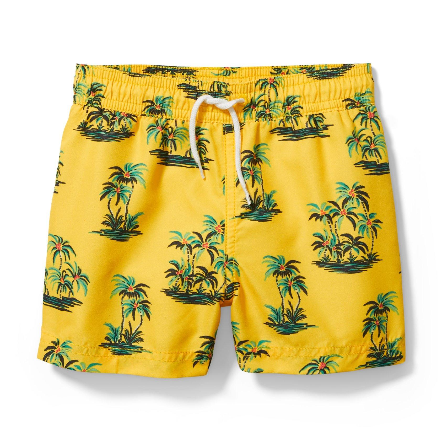 Boy Sporty Yellow Palm Tree Print Palm Tree Swim Trunk by Janie and Jack