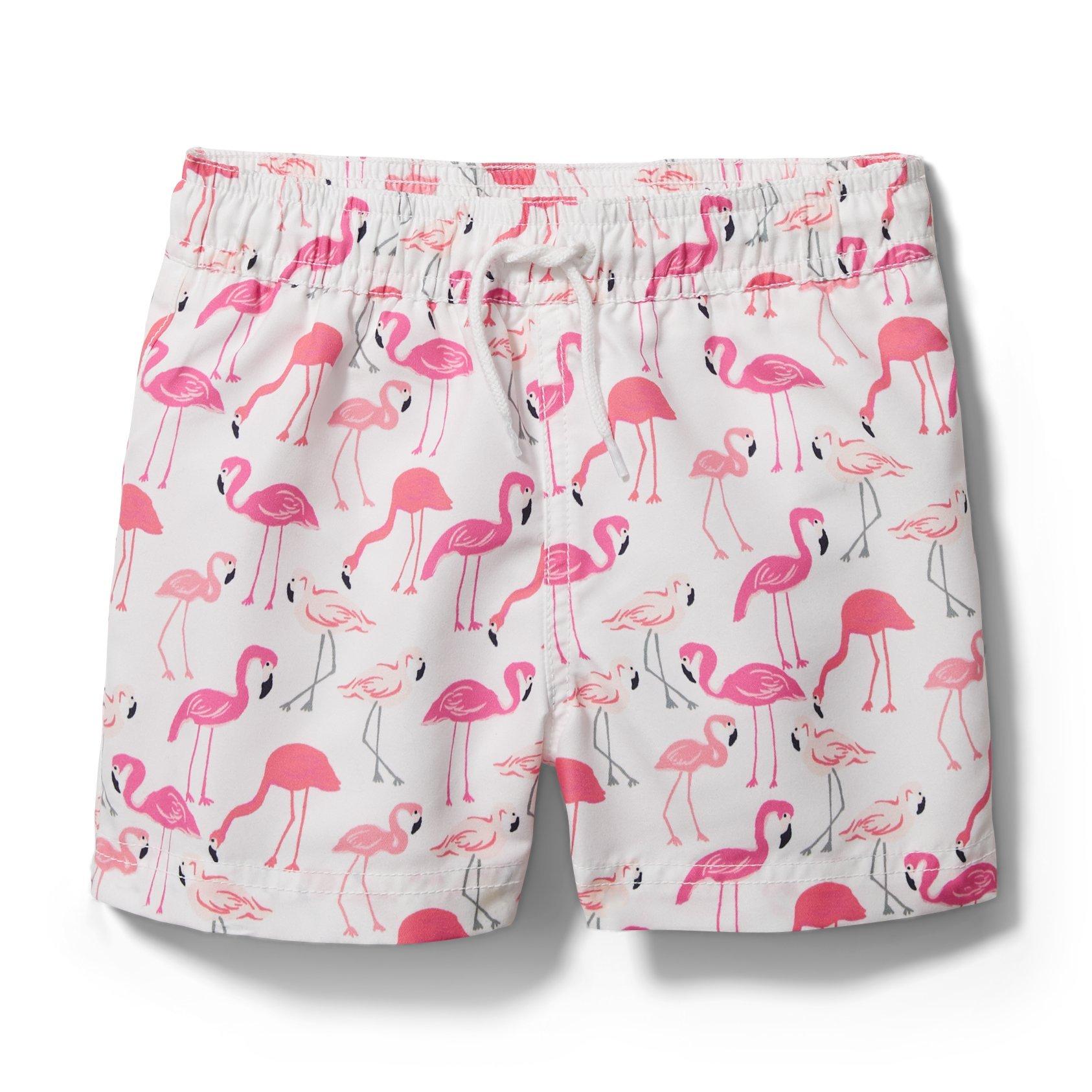twin matching swimwear, flamingo swim trunks