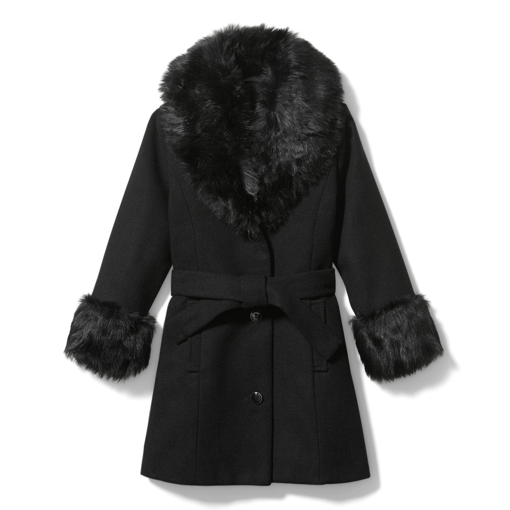 Girls black faux hot sale fur coat