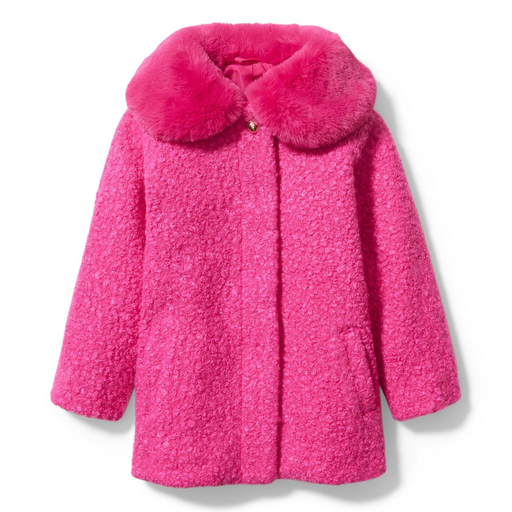 Girl Pink Peacock Sherpa Faux Fur Collar Coat by Janie and Jack