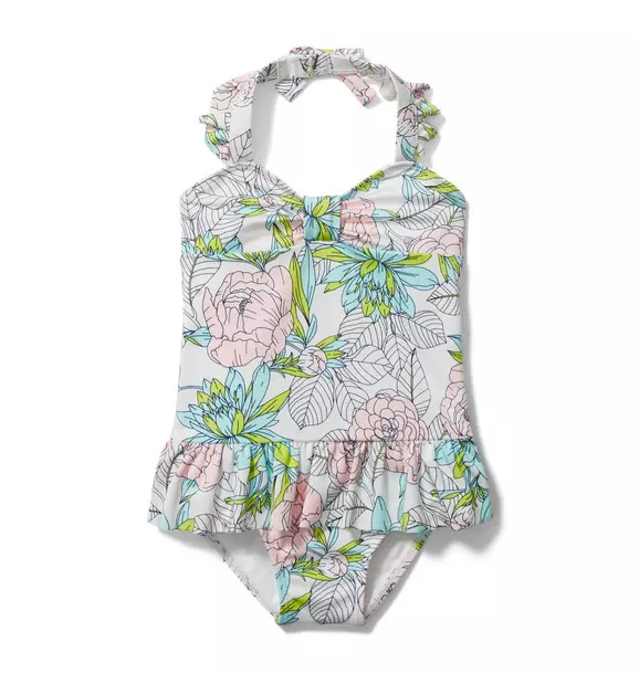 Girl White Floral Floral Ruffle Swimsuit by Janie and Jack