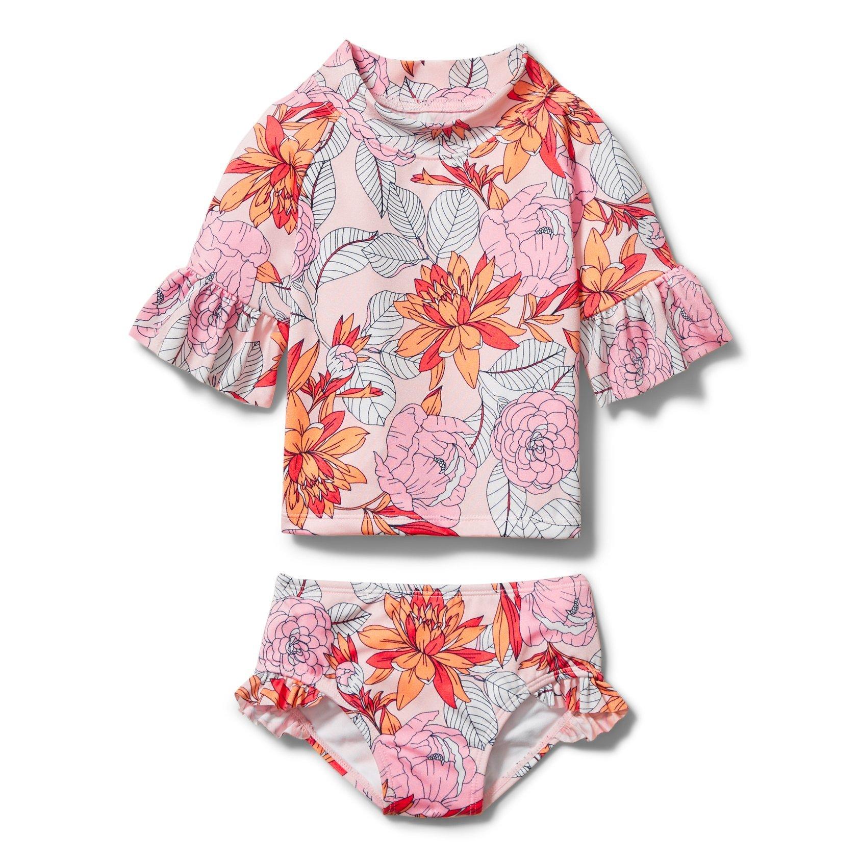 Floral Ruffle Cuff Rash Guard Set image number 0