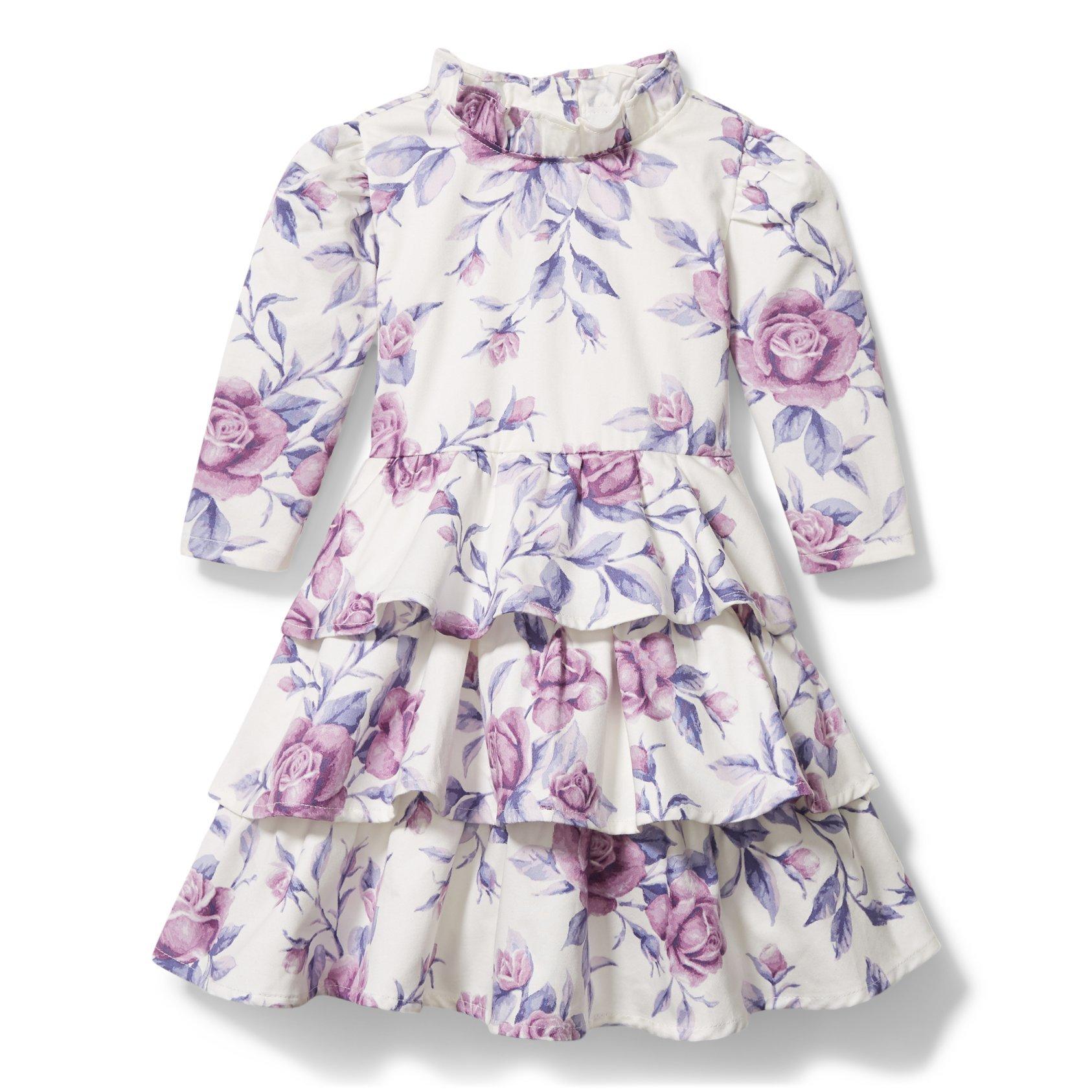 Floral Satin Tiered Dress