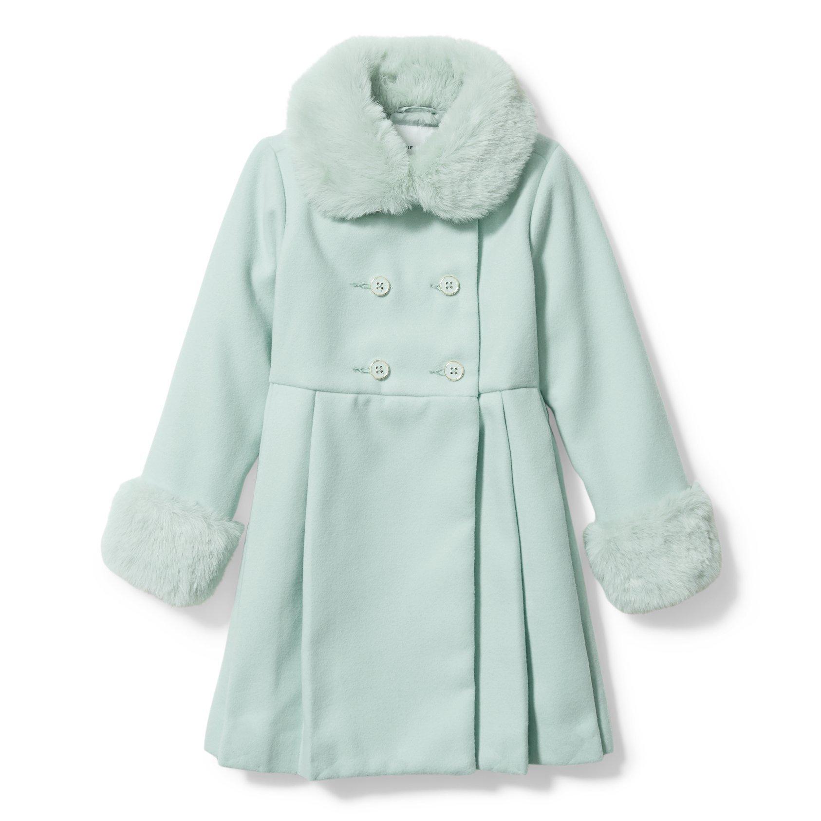 Girl Green Haze Faux Fur Collar Pleated Coat by Janie and Jack