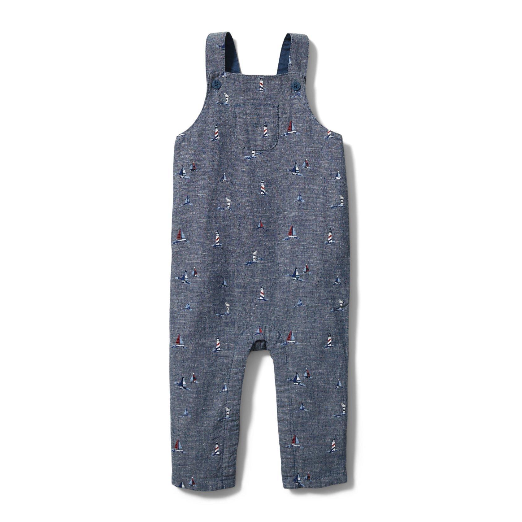 Baby Nautical Print Chambray Overall image number 0
