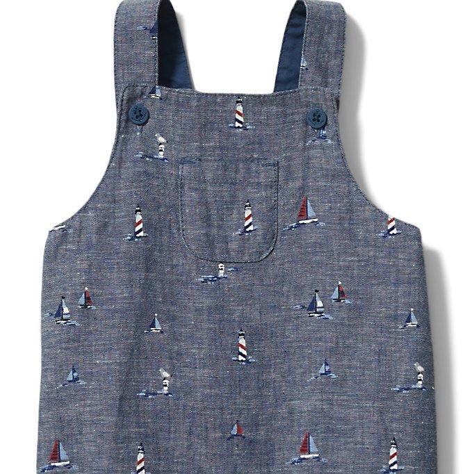 Baby Nautical Print Chambray Overall image number 1