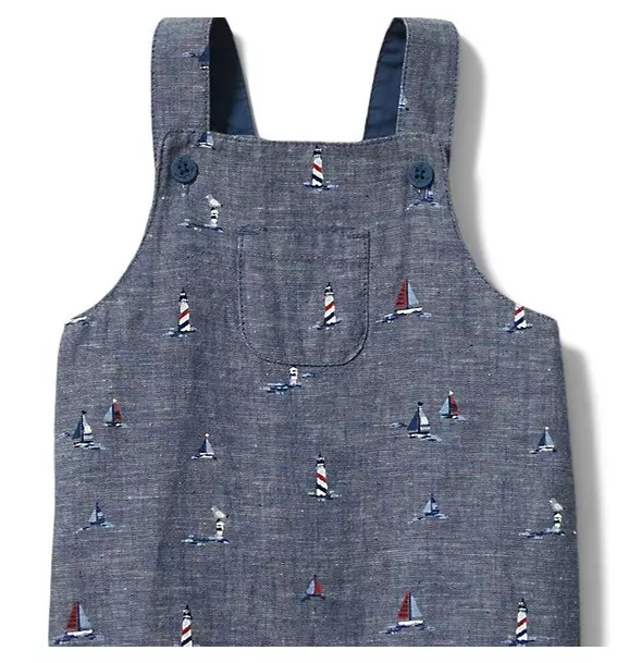 Baby Nautical Print Chambray Overall image number 1