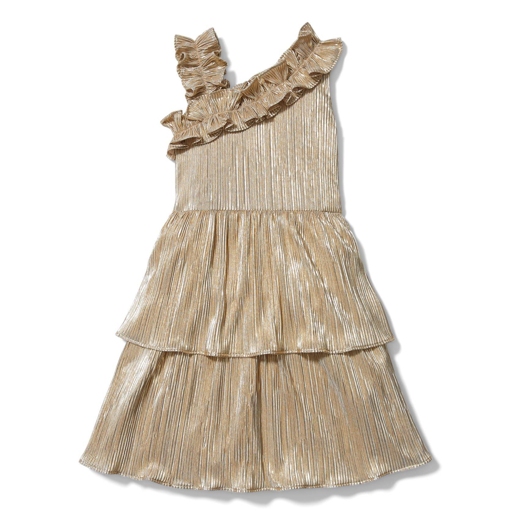 Rachel Zoe Gold Plisse Ruffle Dress image number 0