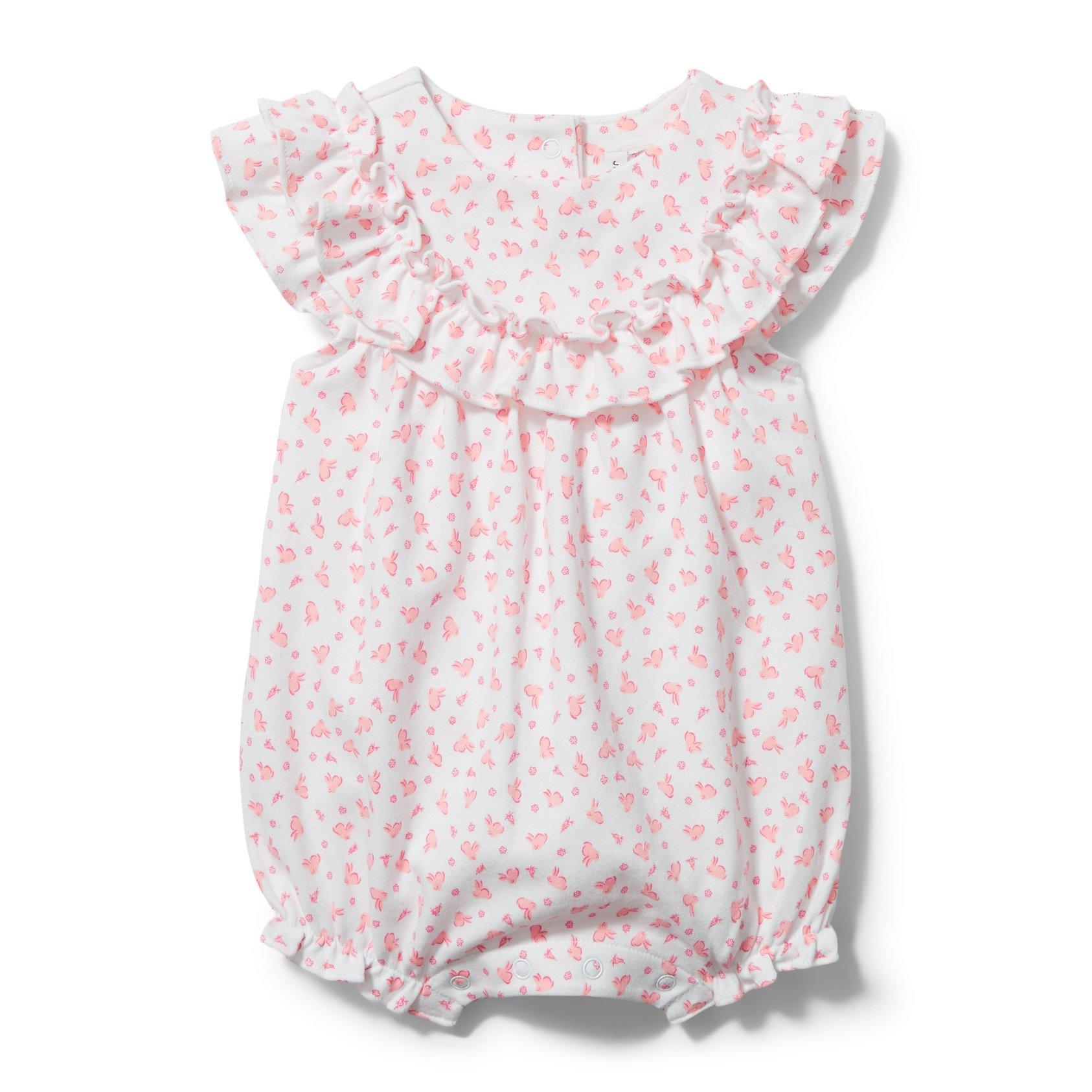 Newborn White Bunny Print Baby Bunny Ruffle Romper by Janie and Jack