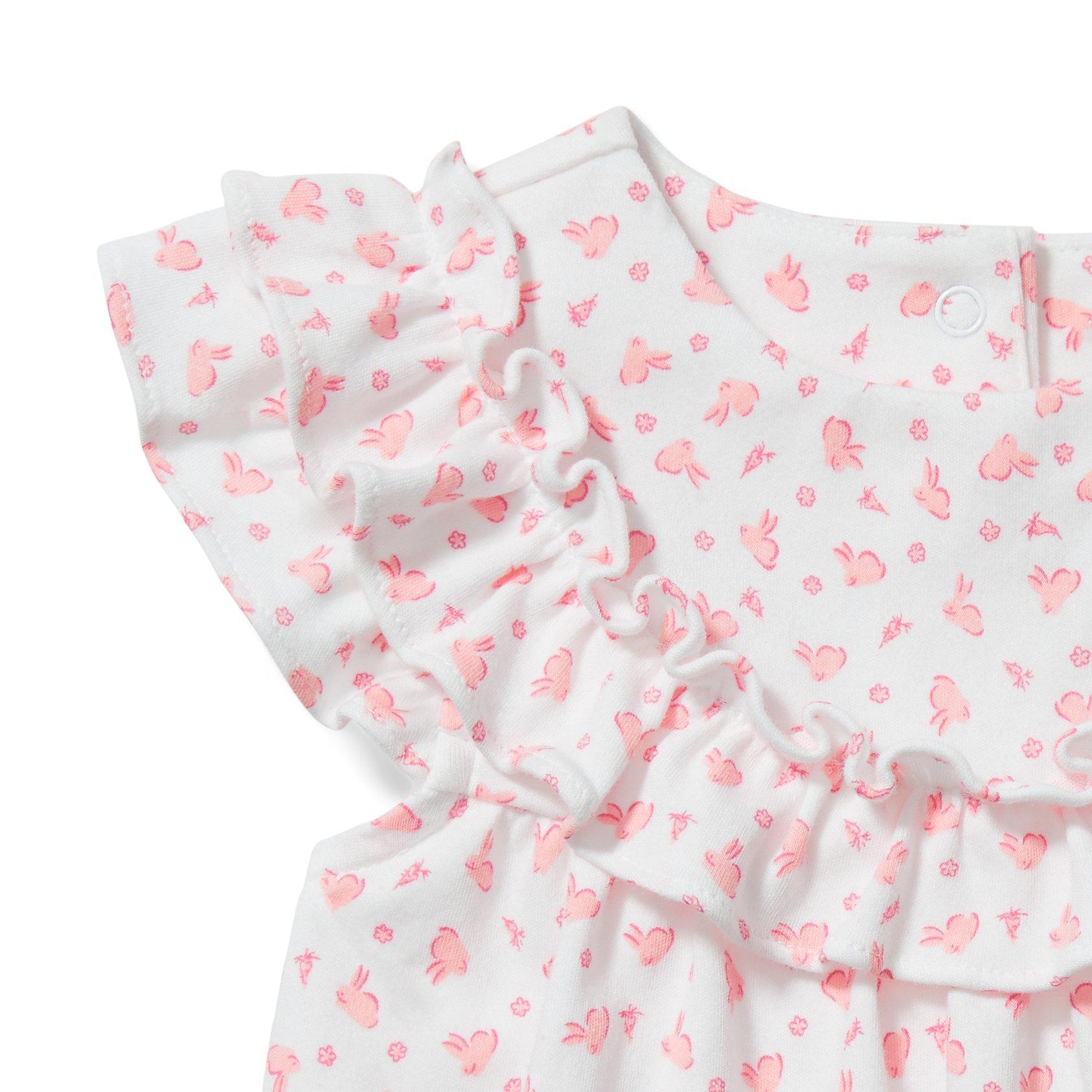 Newborn White Bunny Print Baby Bunny Ruffle Romper by Janie and Jack