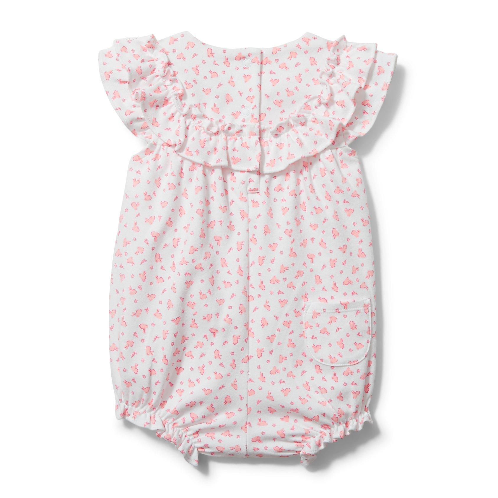 Newborn White Bunny Print Baby Bunny Ruffle Romper by Janie and Jack