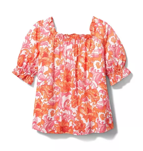 Floral Puff Sleeve Swing Top