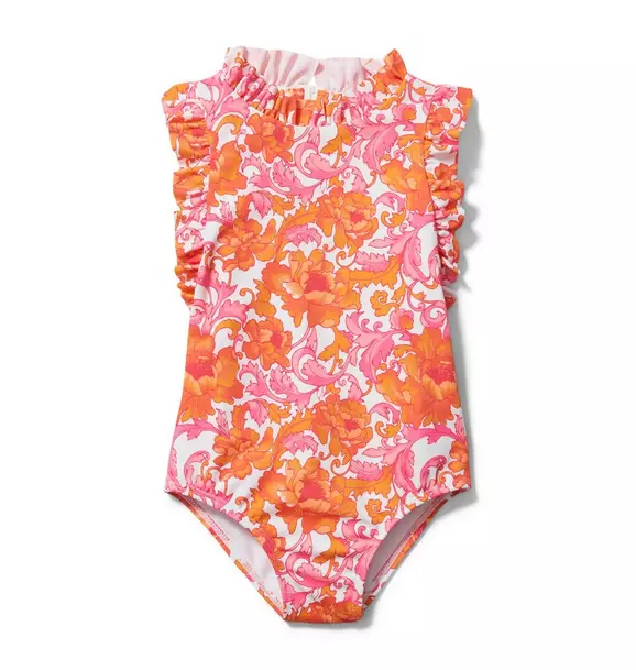 Floral Ruffle Trim Swimsuit