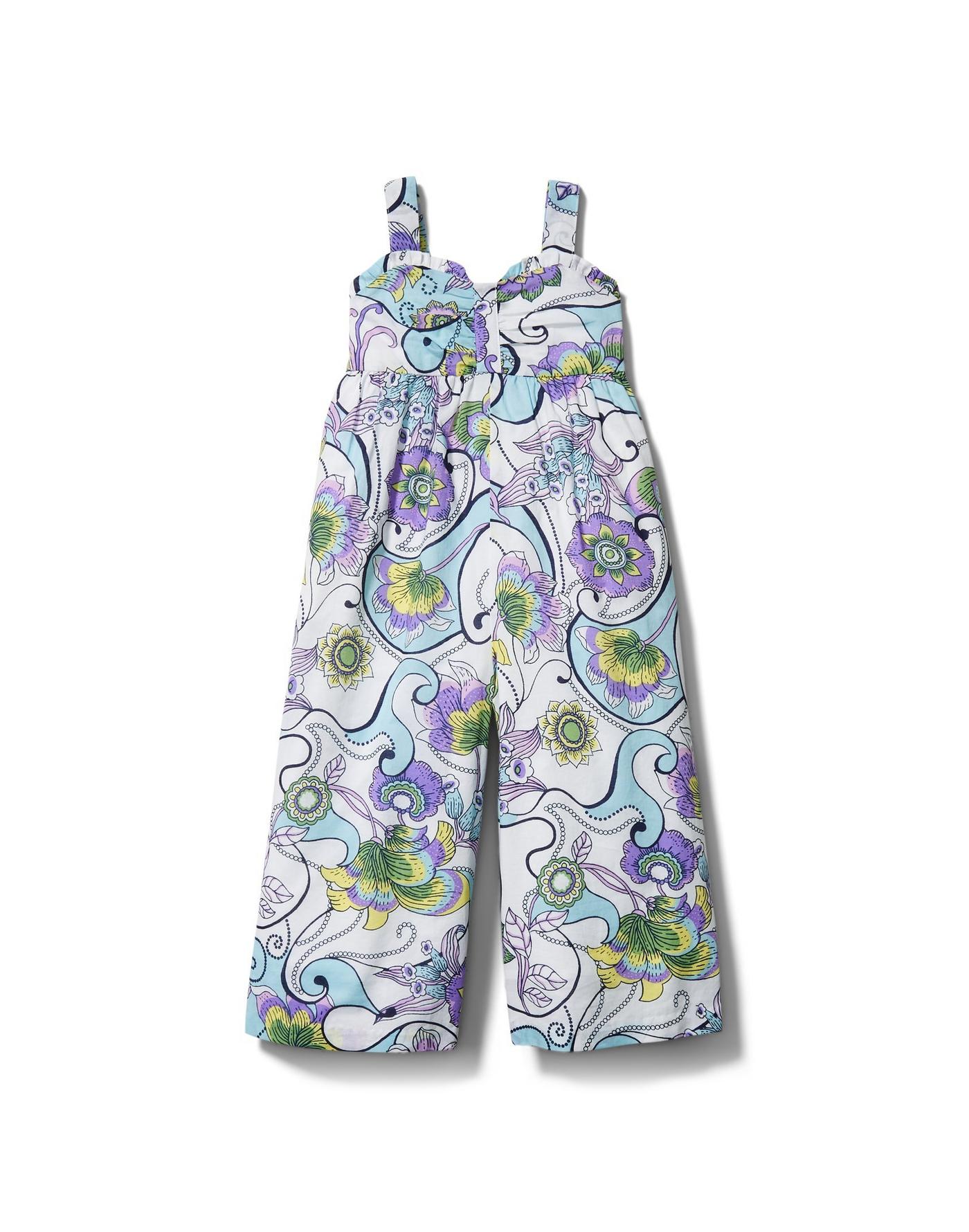 sibling matching spring outfits, paisley side leg jumpsuit