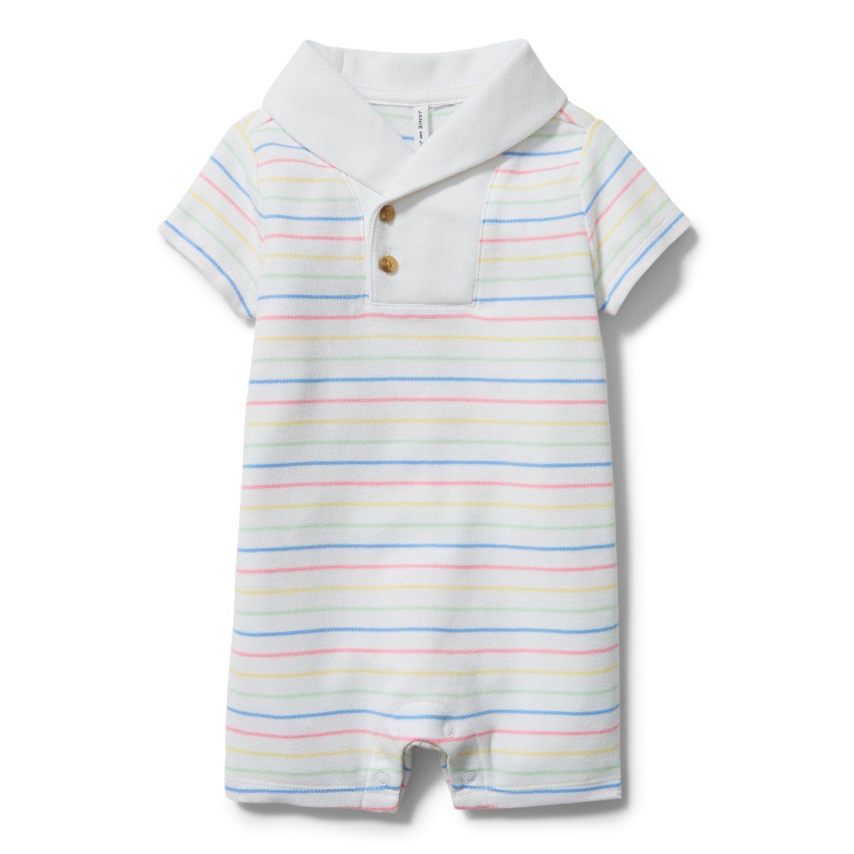 Newborn White Stripe Baby Striped Shawl Collar Romper by Janie and Jack