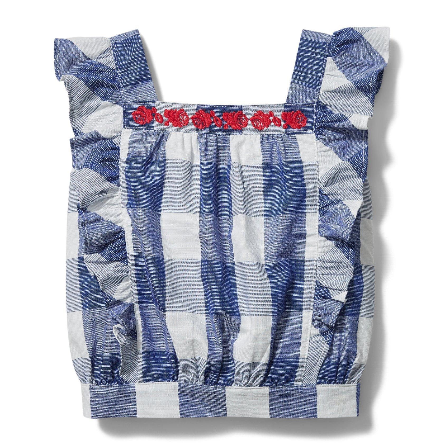 Embroidered Floral Gingham Top image number 0
