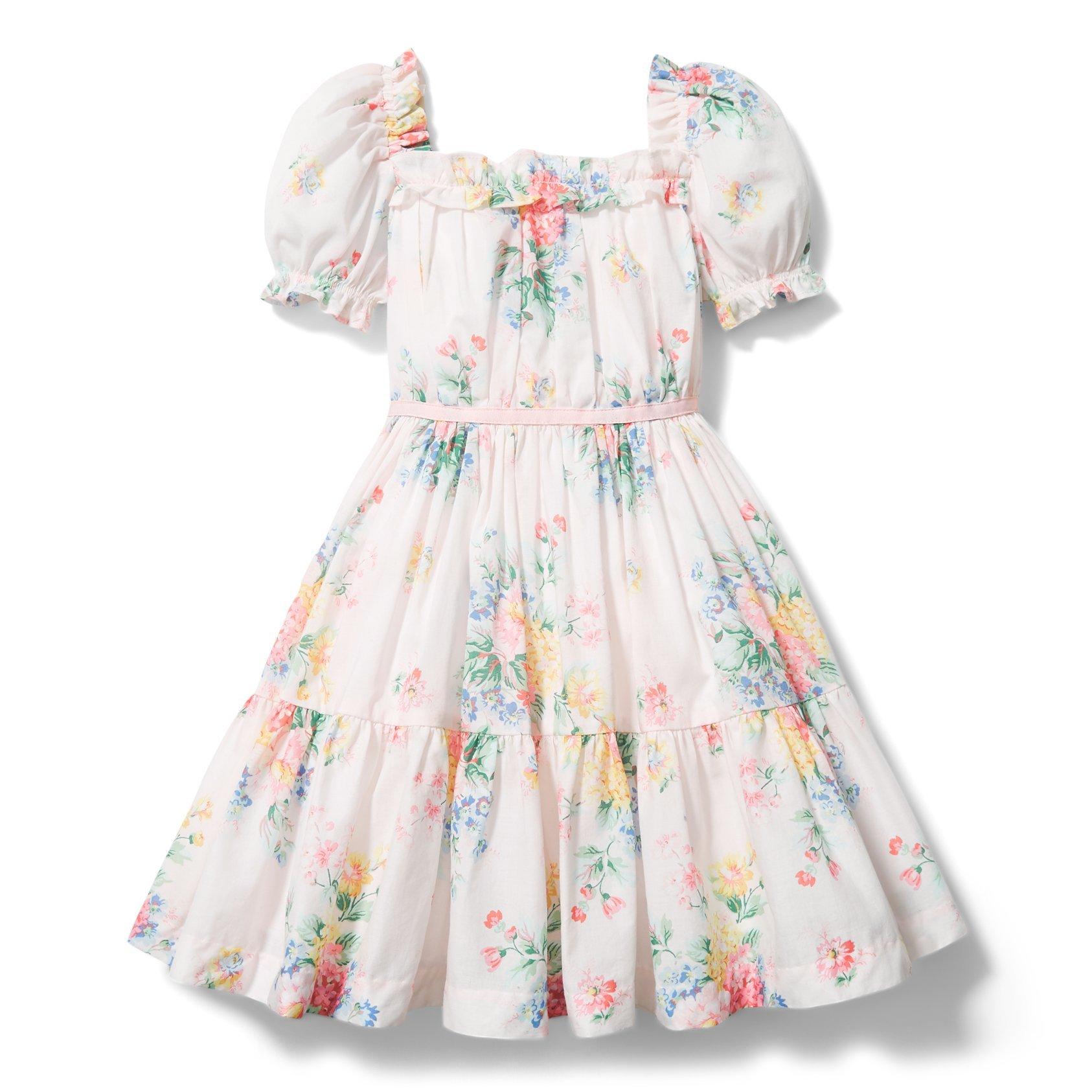 Petal Pink Floral Floral Puff Sleeve Ruffle Dress by Janie and Jack