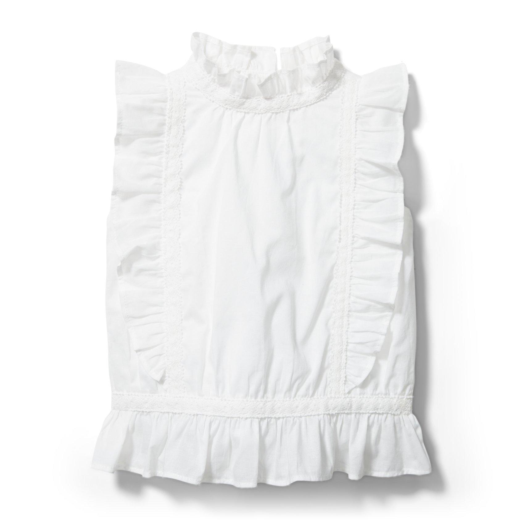 boy and girl matching spring outfits, white ruffle sleeve top