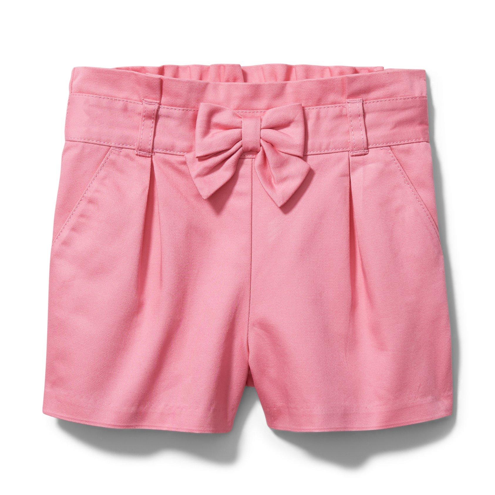 boy and girl matching spring outfits, pink bow shorts