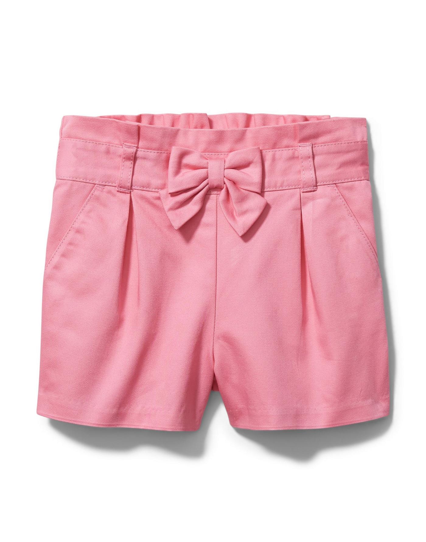 boy and girl matching spring outfits, pink bow shorts