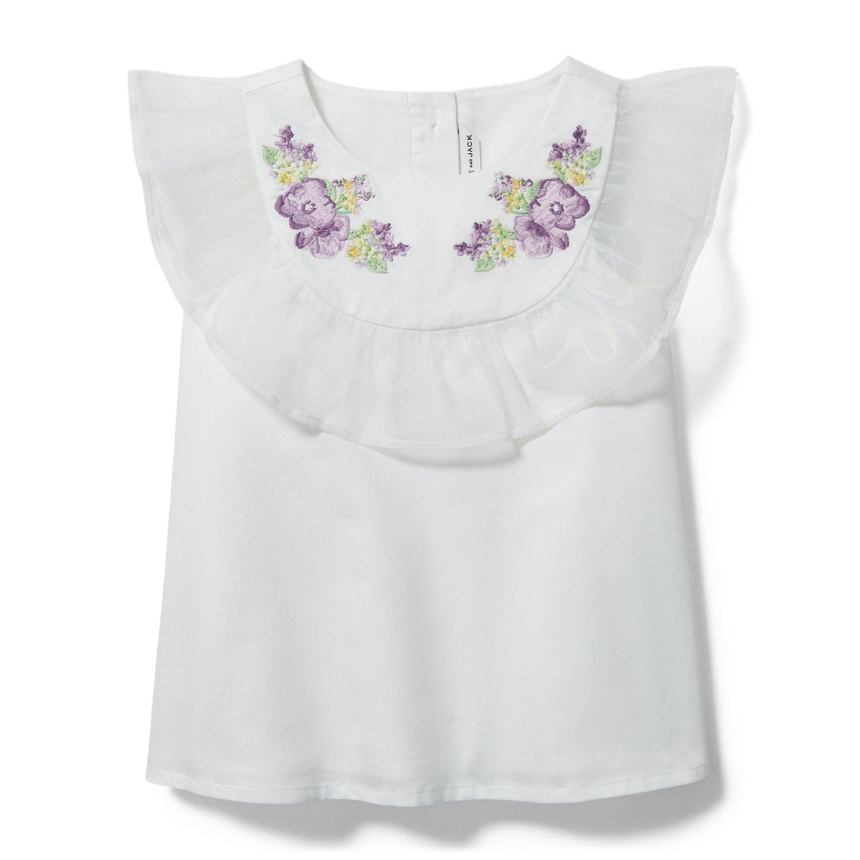 Embroidered Organza Ruffle Top image number 0
