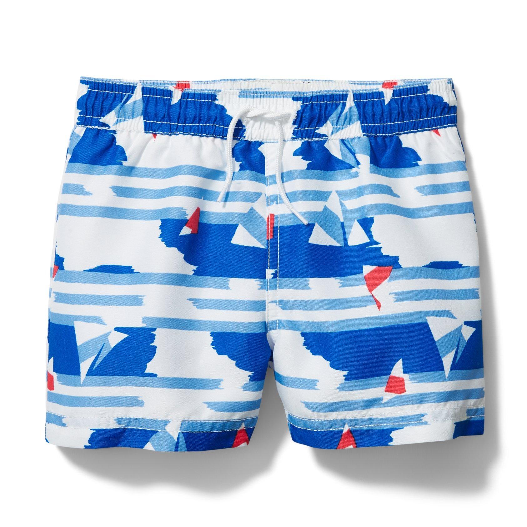 Boy White Boat Print Boat Swim Trunk by Janie and Jack