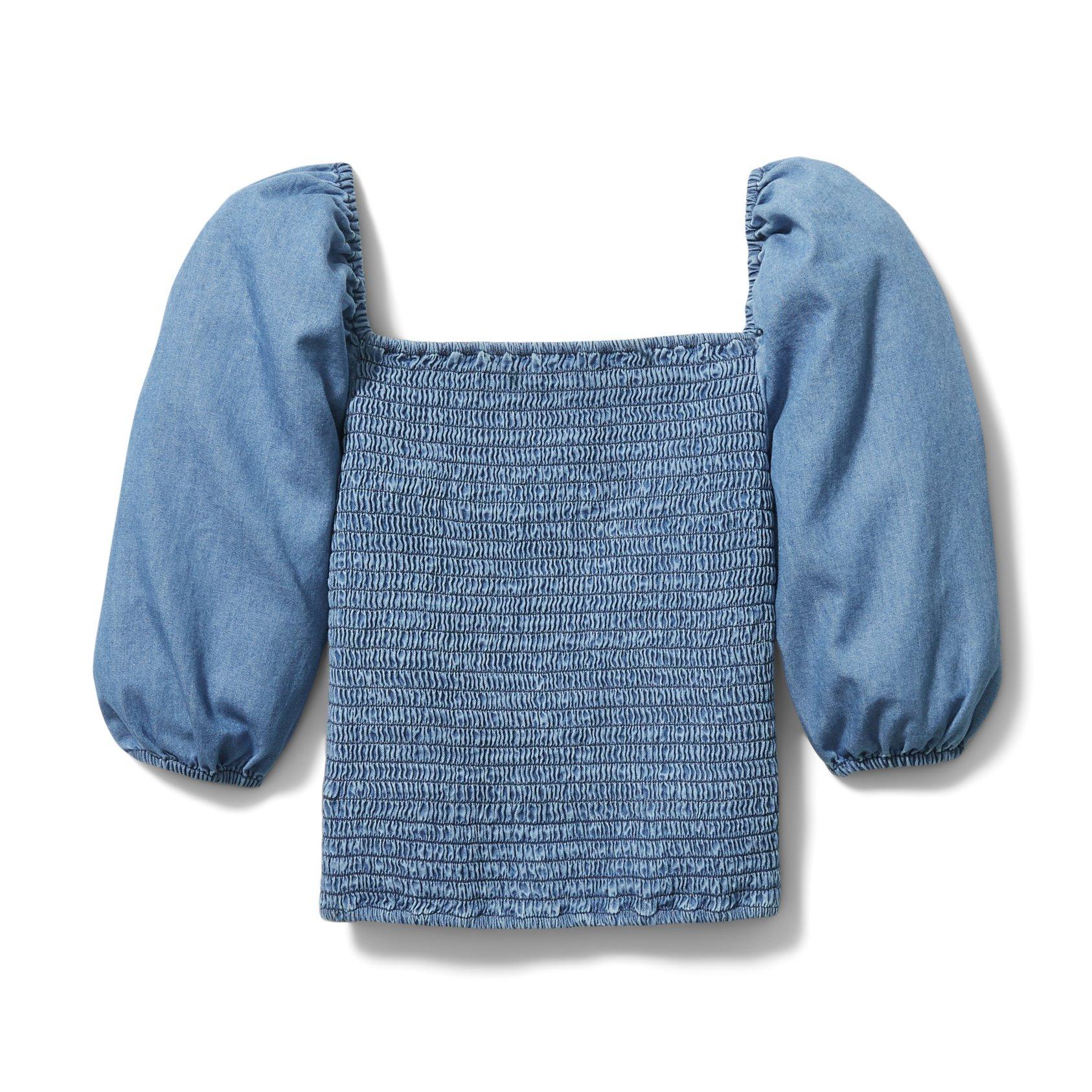 Chambray Smocked Puff Sleeve Top image number 0