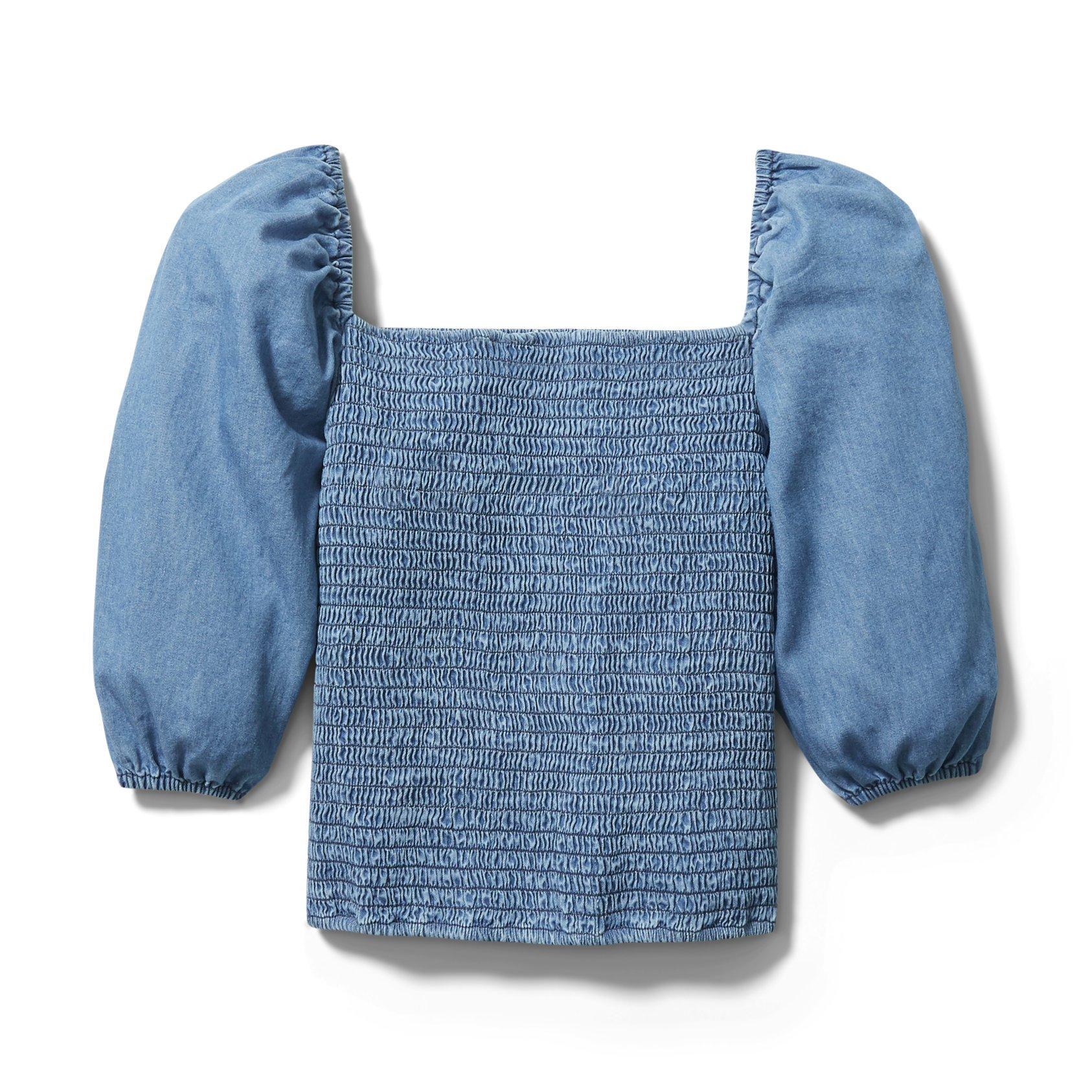 Chambray Smocked Puff Sleeve Top image number 3