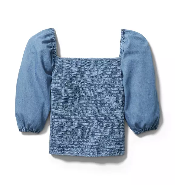 Chambray Smocked Puff Sleeve Top image number 3