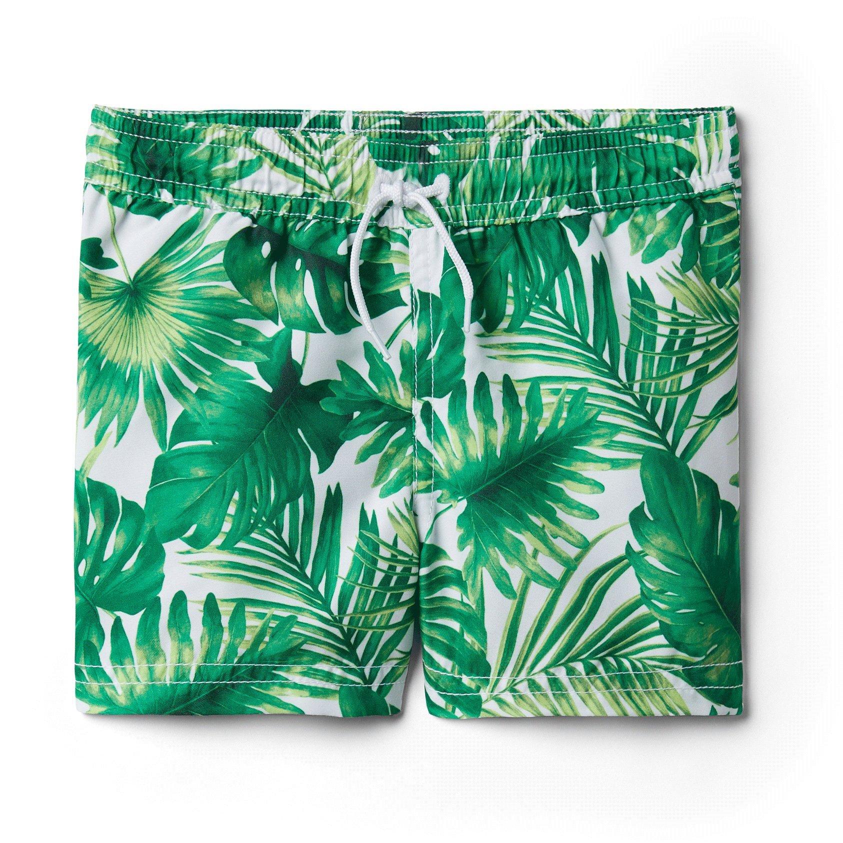 Boy Banana Leaf Green Palm Print Palm Swim Trunk by Janie and Jack