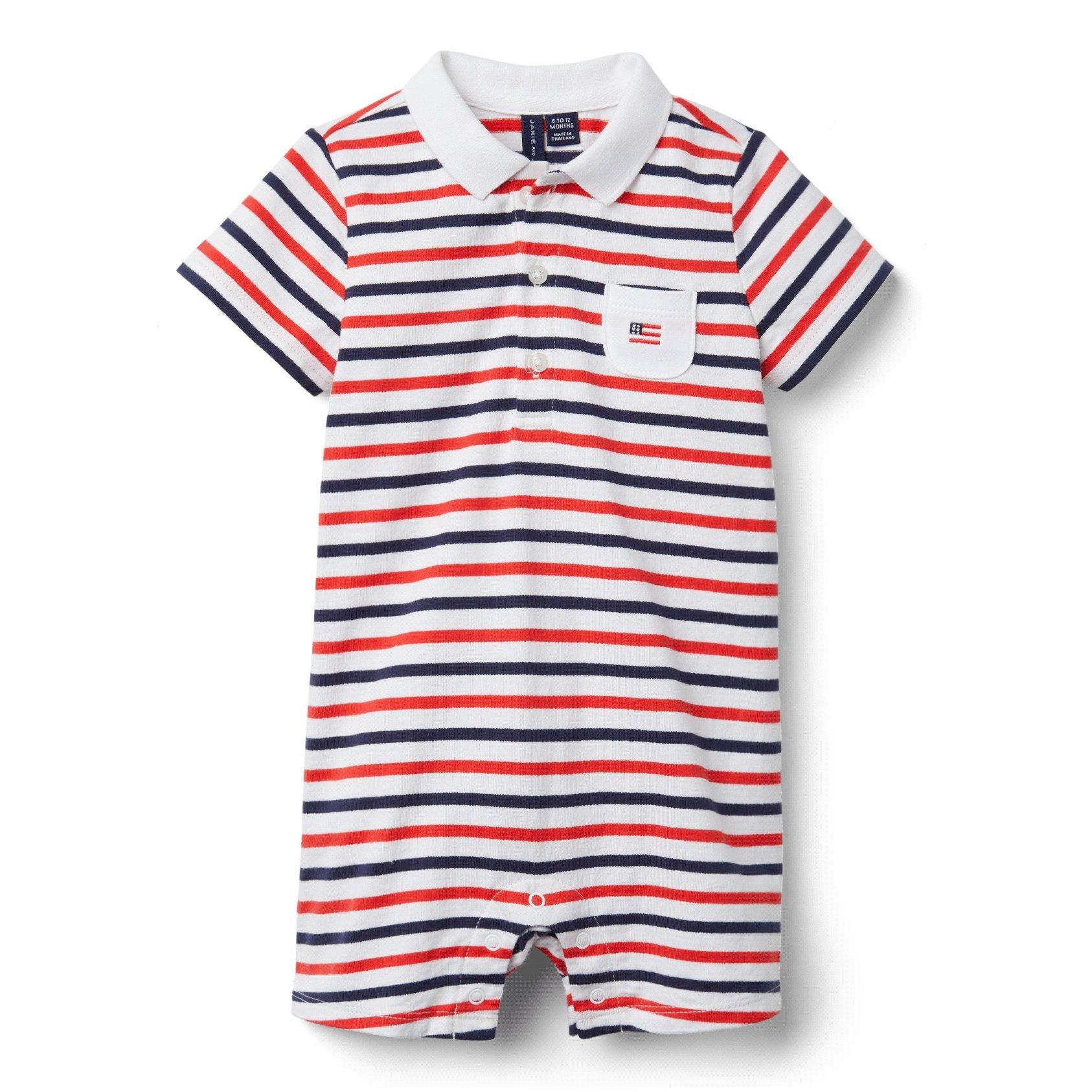 Baby Striped Polo Romper image number 0