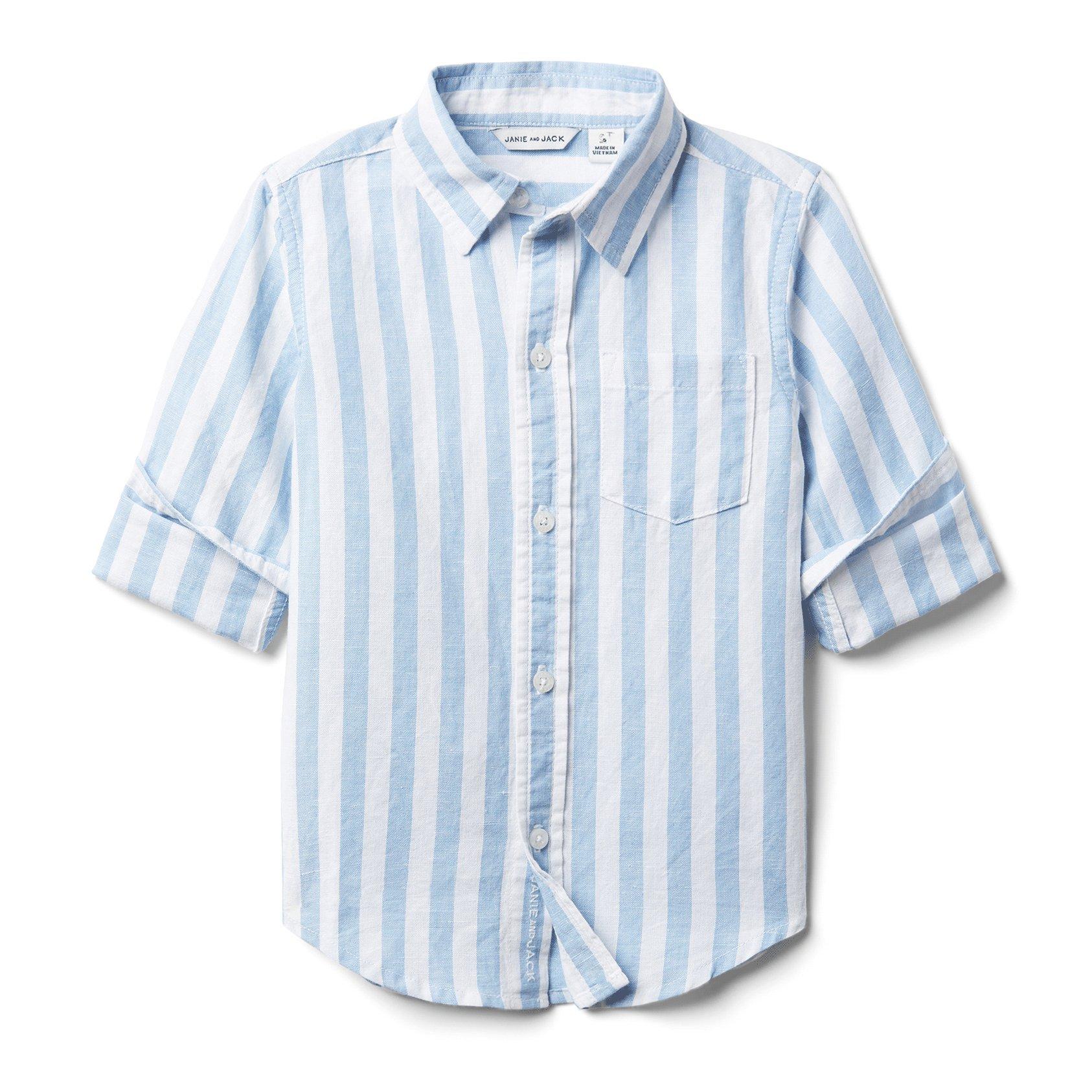 Striped Linen Roll-Cuff Shirt  image number 0