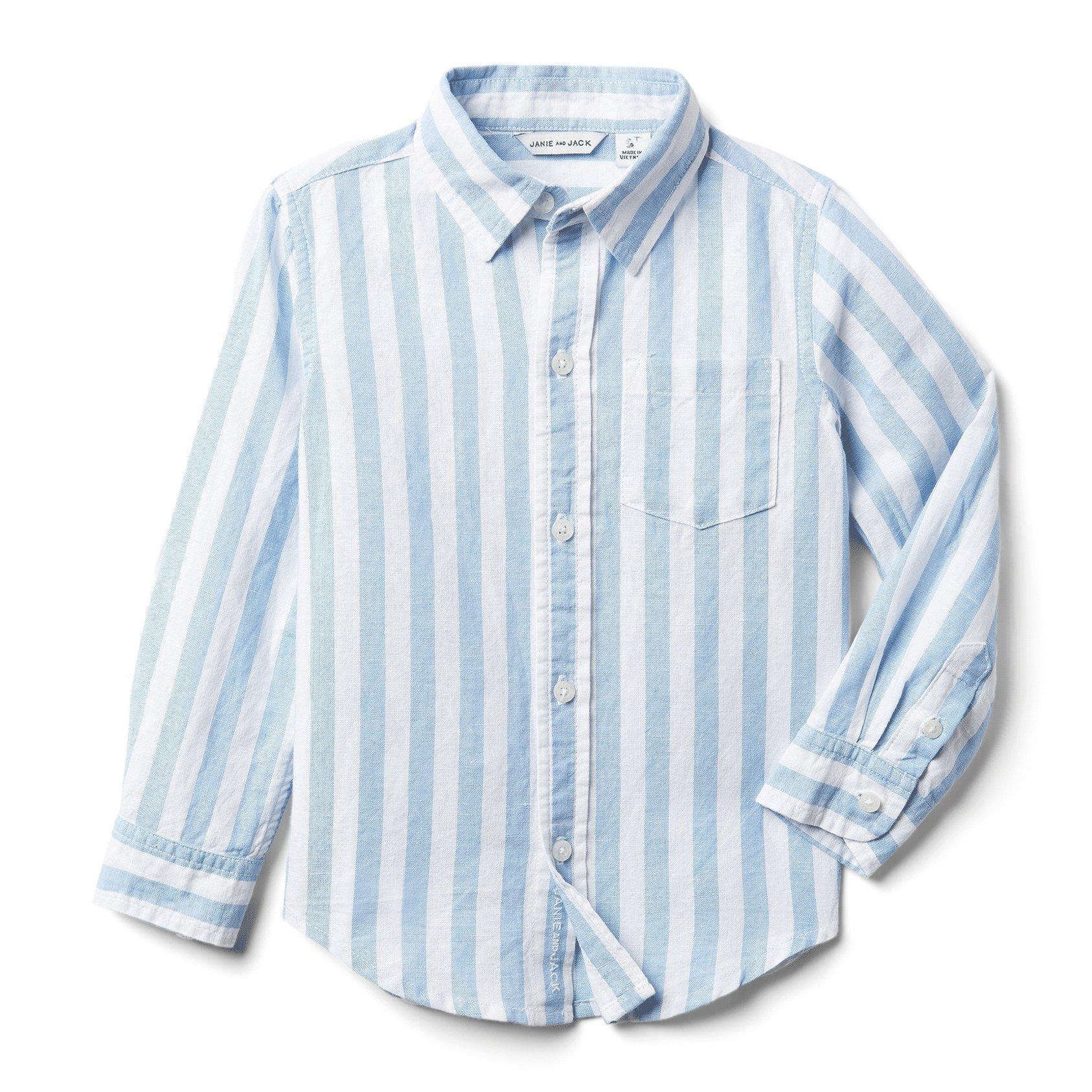 Striped Linen Roll-Cuff Shirt  image number 2
