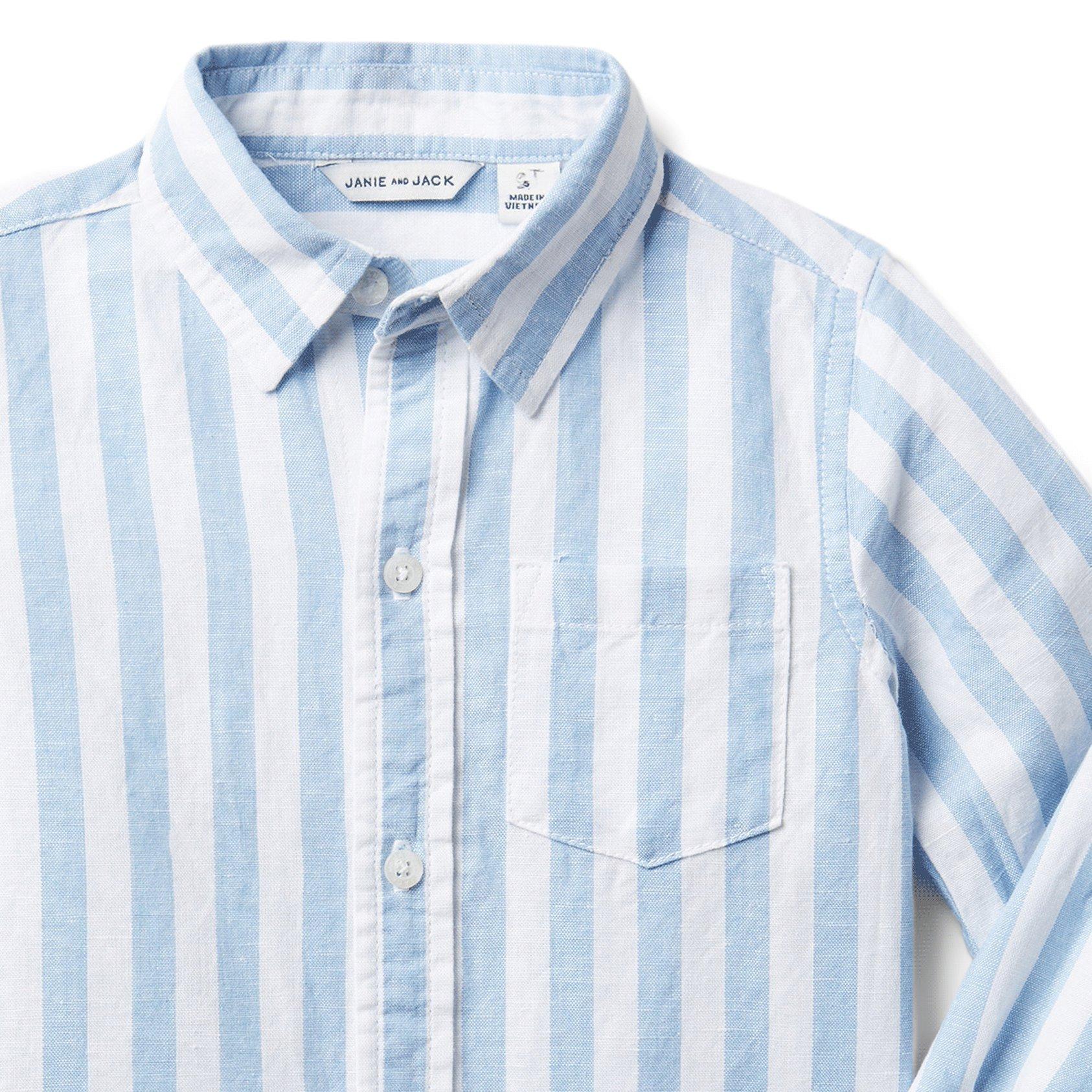 Striped Linen Roll-Cuff Shirt  image number 3