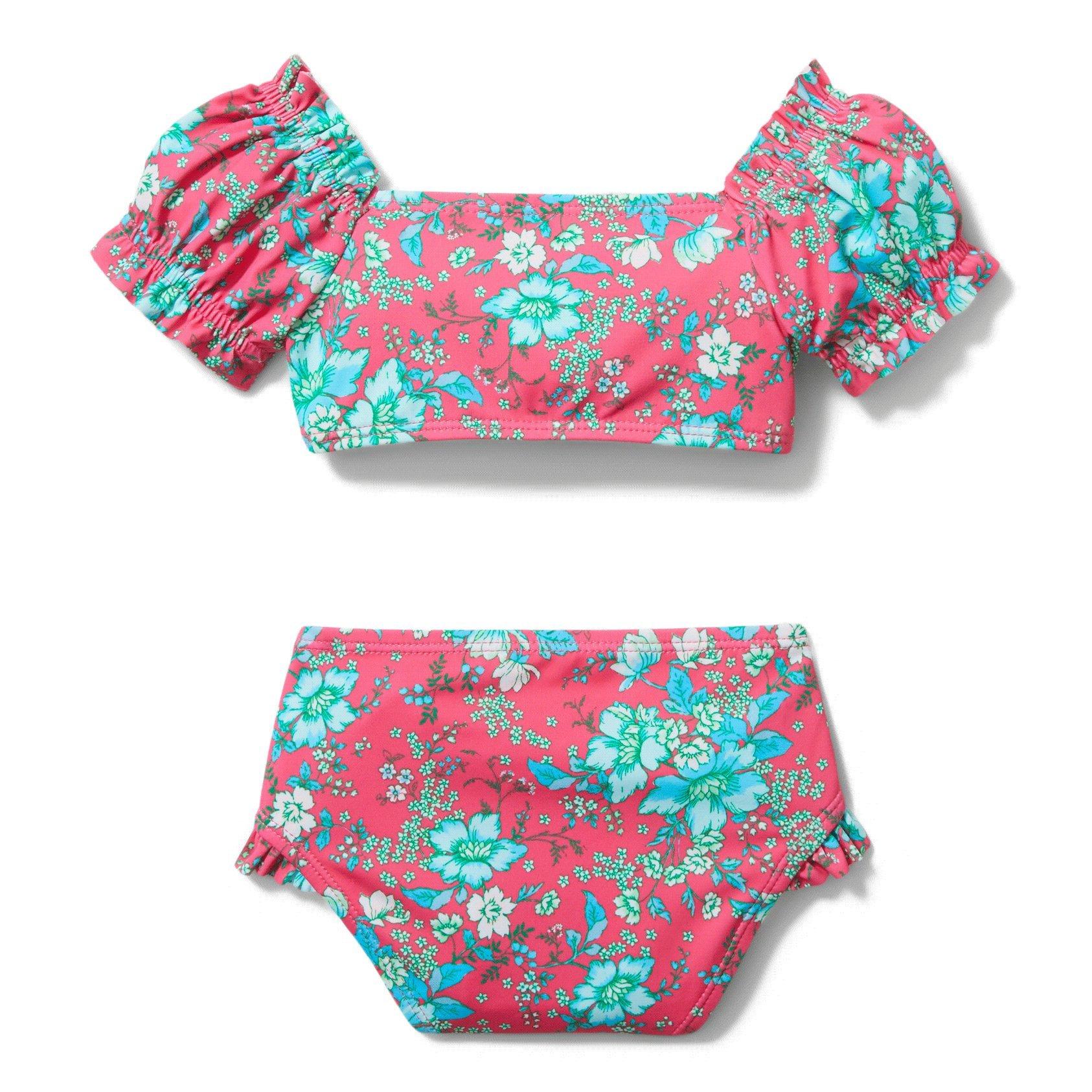 Floral Puff Sleeve 2-Piece Swimsuit image number 1