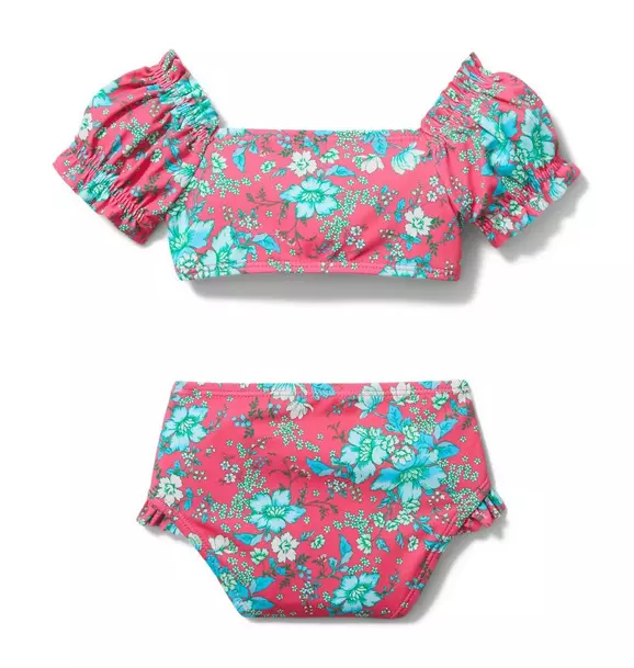 Floral Puff Sleeve 2-Piece Swimsuit image number 1