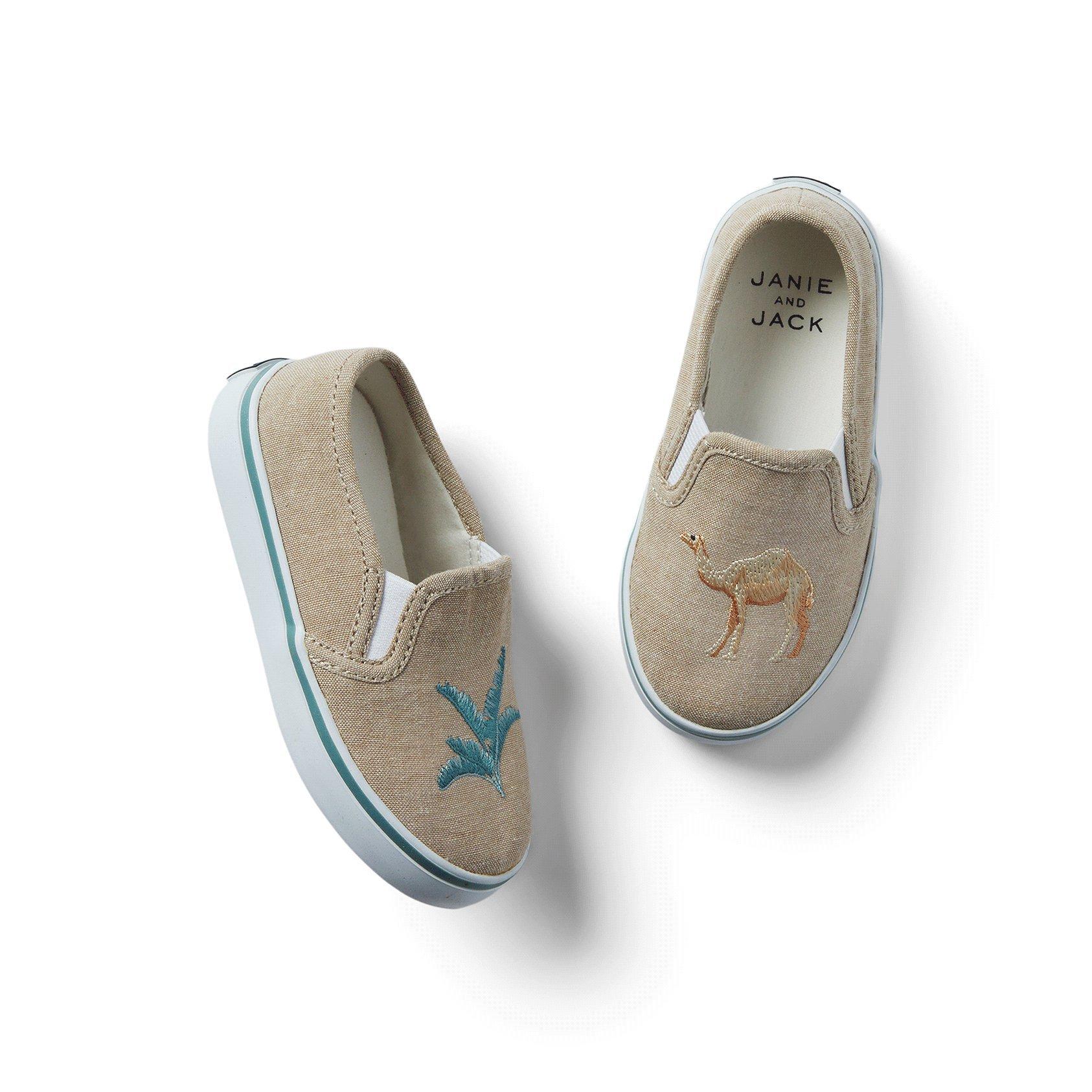 Embroidered Camel Slip-On Sneaker