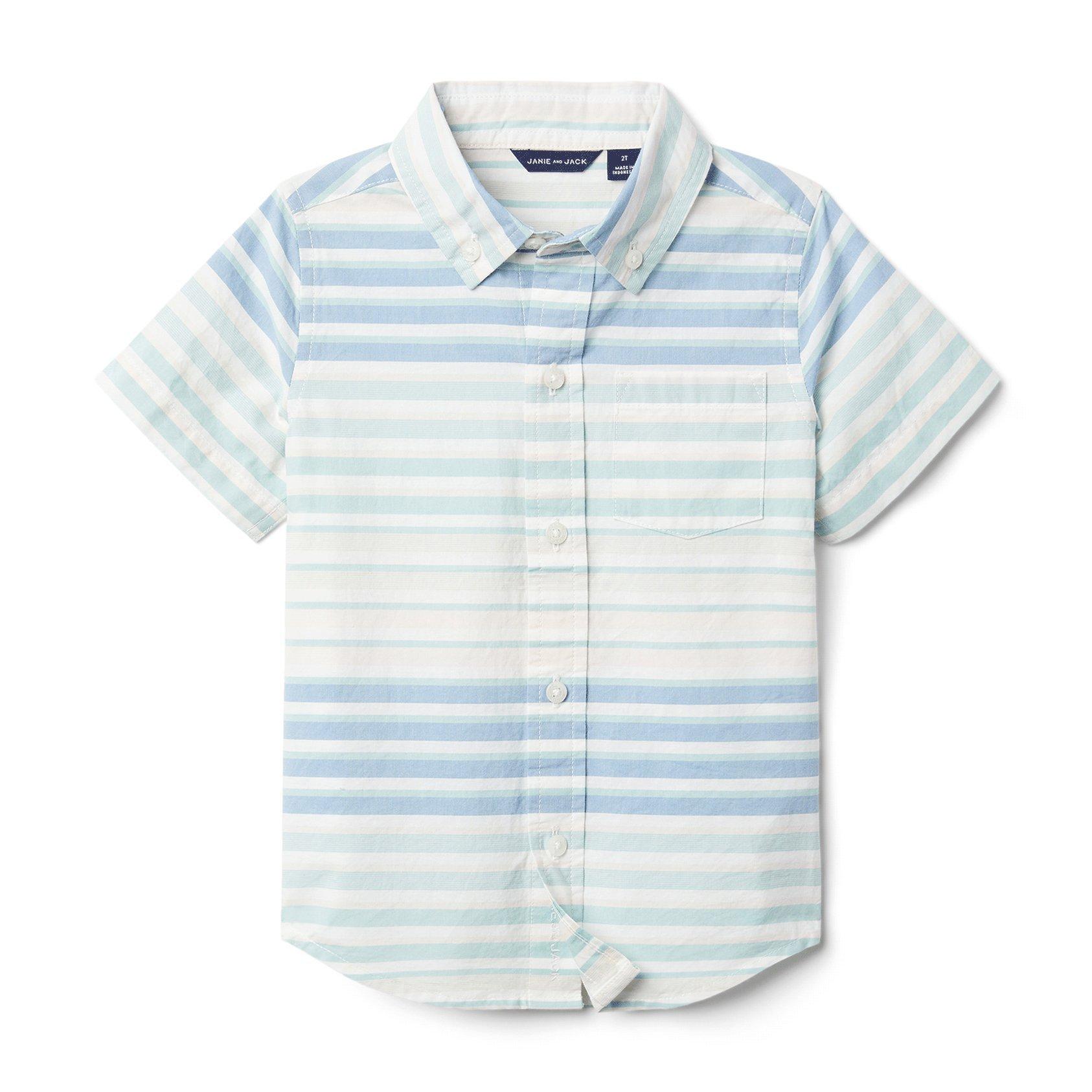 Boy Aquifer Stripe Striped Poplin Shirt By Janie And Jack