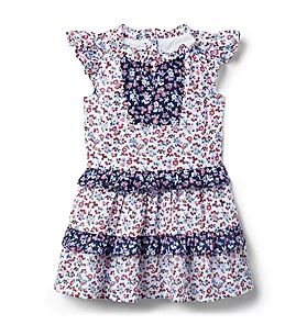 Ditsy Floral Colorblocked Ruffle Dress