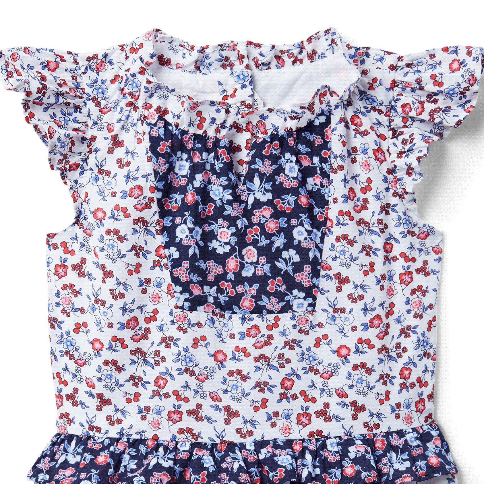 Ditsy Floral Colorblocked Ruffle Dress image number 1