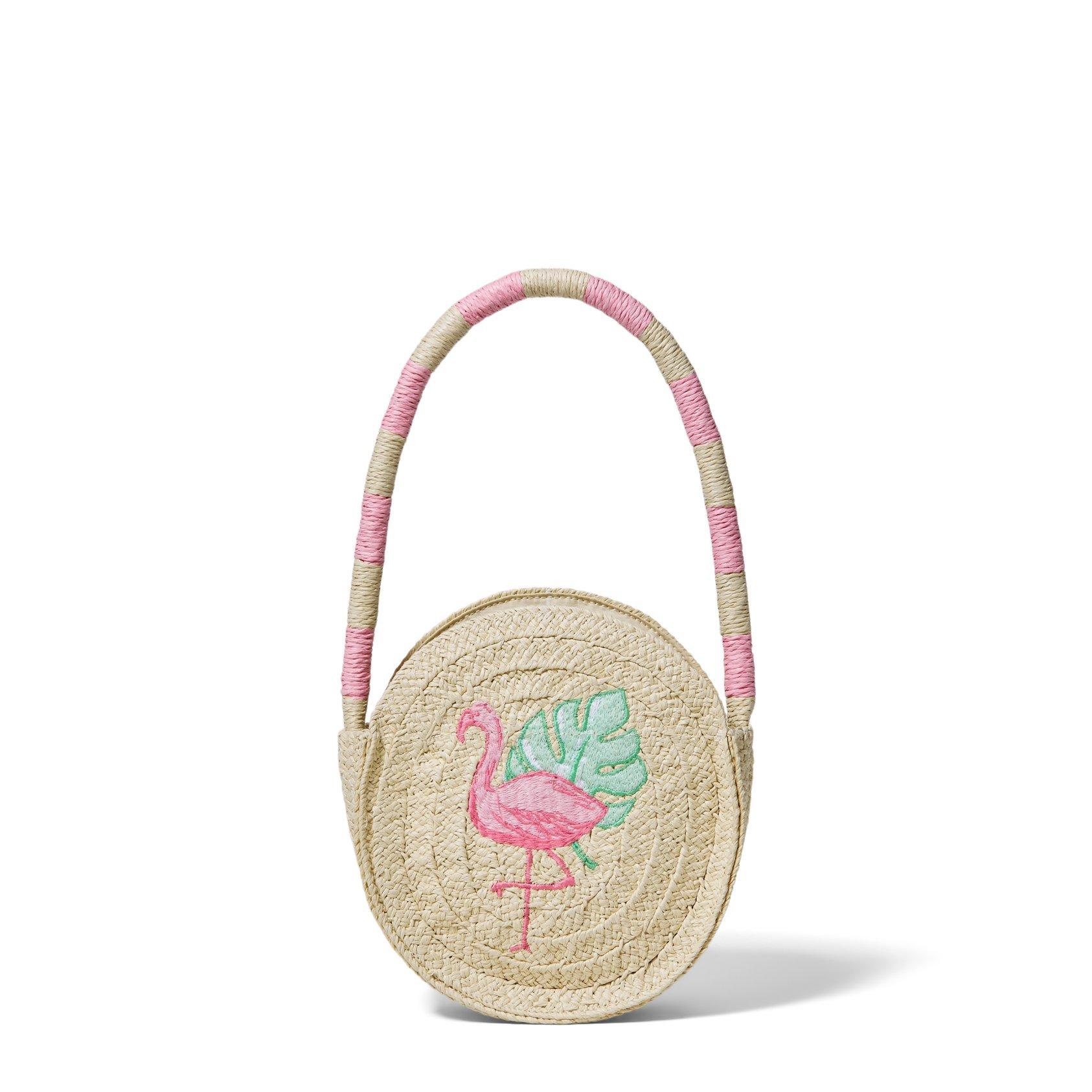 Straw Flamingo Circle Purse