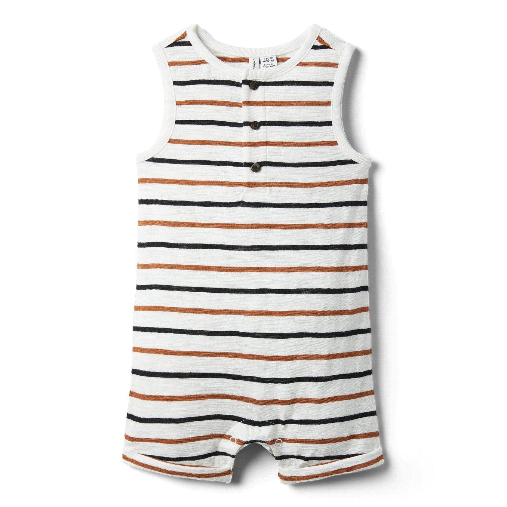 Baby Striped Roll-Cuff Romper image number 0